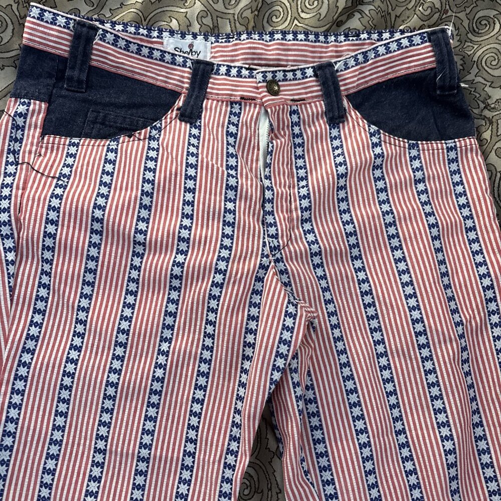 Vintage 1960s Shelby Grubbe Jeans Stars And Stripes Bell Bottom Hip Hugger Pants